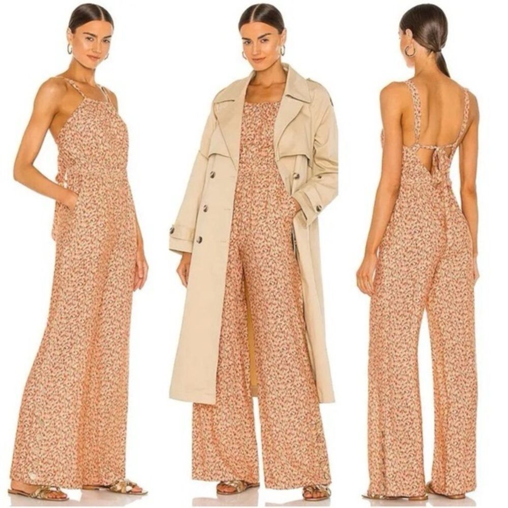 Jonathan Simkhai Serenity Tie-Back Wide Leg Jumpsuit | Brown Textured Dot | XS